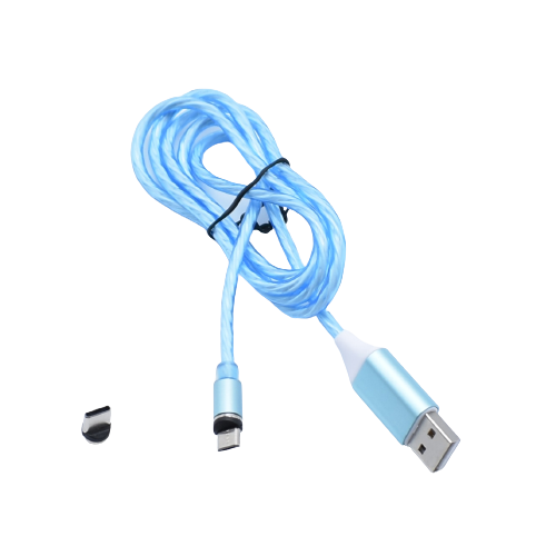 Cablu de date si incarcare, klausstech, usb, micro usb, type c lungime 1.2m, prindere magnetica, rotire 360, albastru